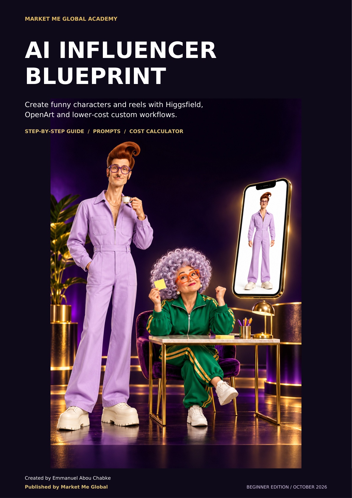 AI Influencer Blueprint cover with fictional characters Gino and Nora