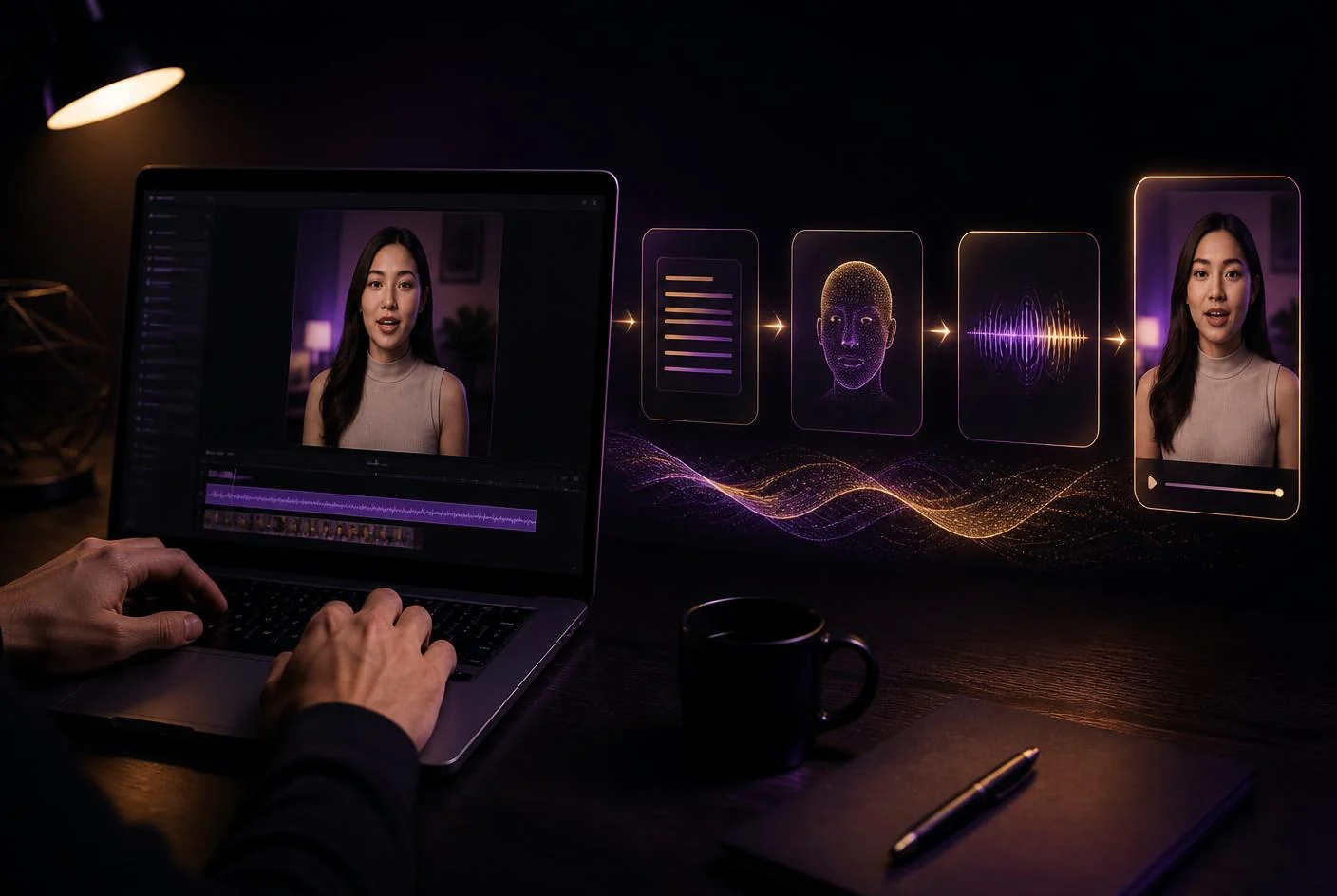 AI avatar video workflow from script to presenter to voice to finished vertical video