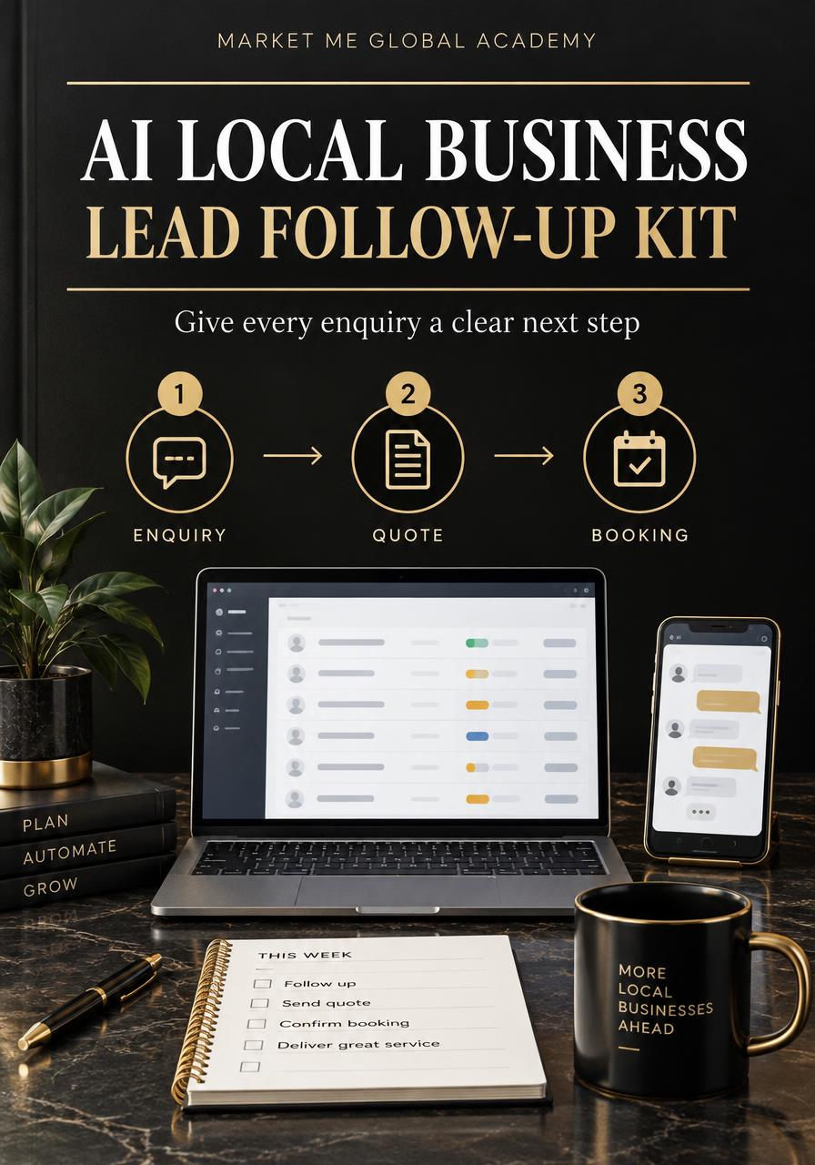 AI Local Business Lead Follow-Up Kit cover showing enquiry, quote and booking stages
