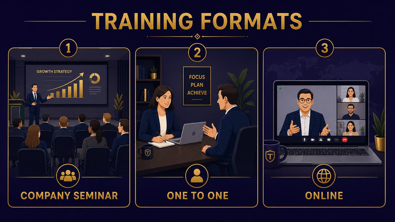 Three AI training formats in Cyprus: company seminar, one-to-one session and online video session
